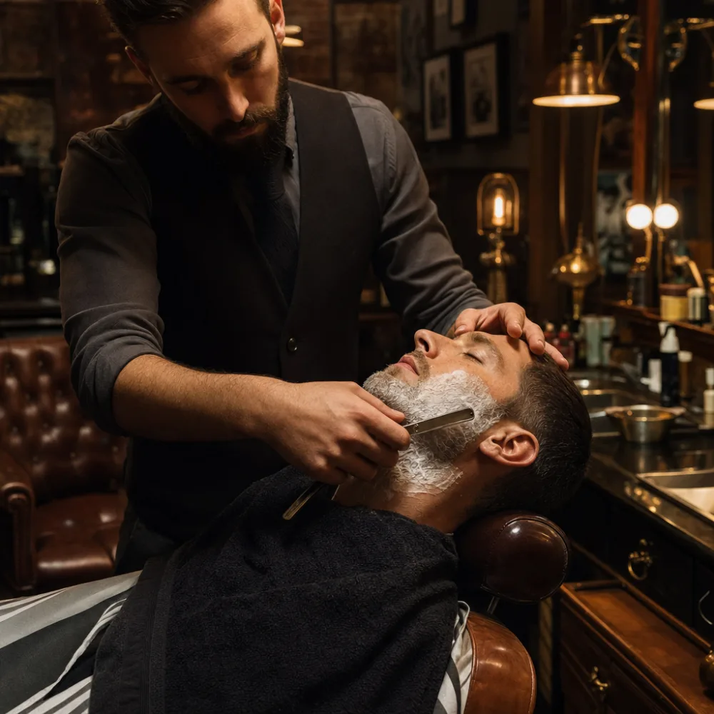 Straight-razor beard line-up at the chair